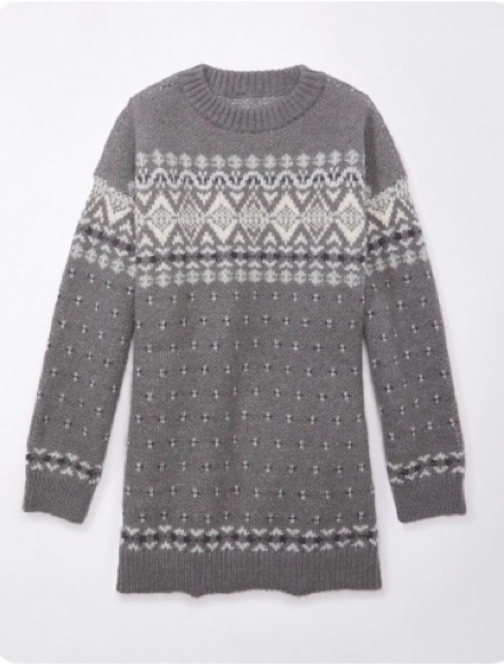 American Eagle Outfitters Gray Fair Isle Crew Sweater Dress